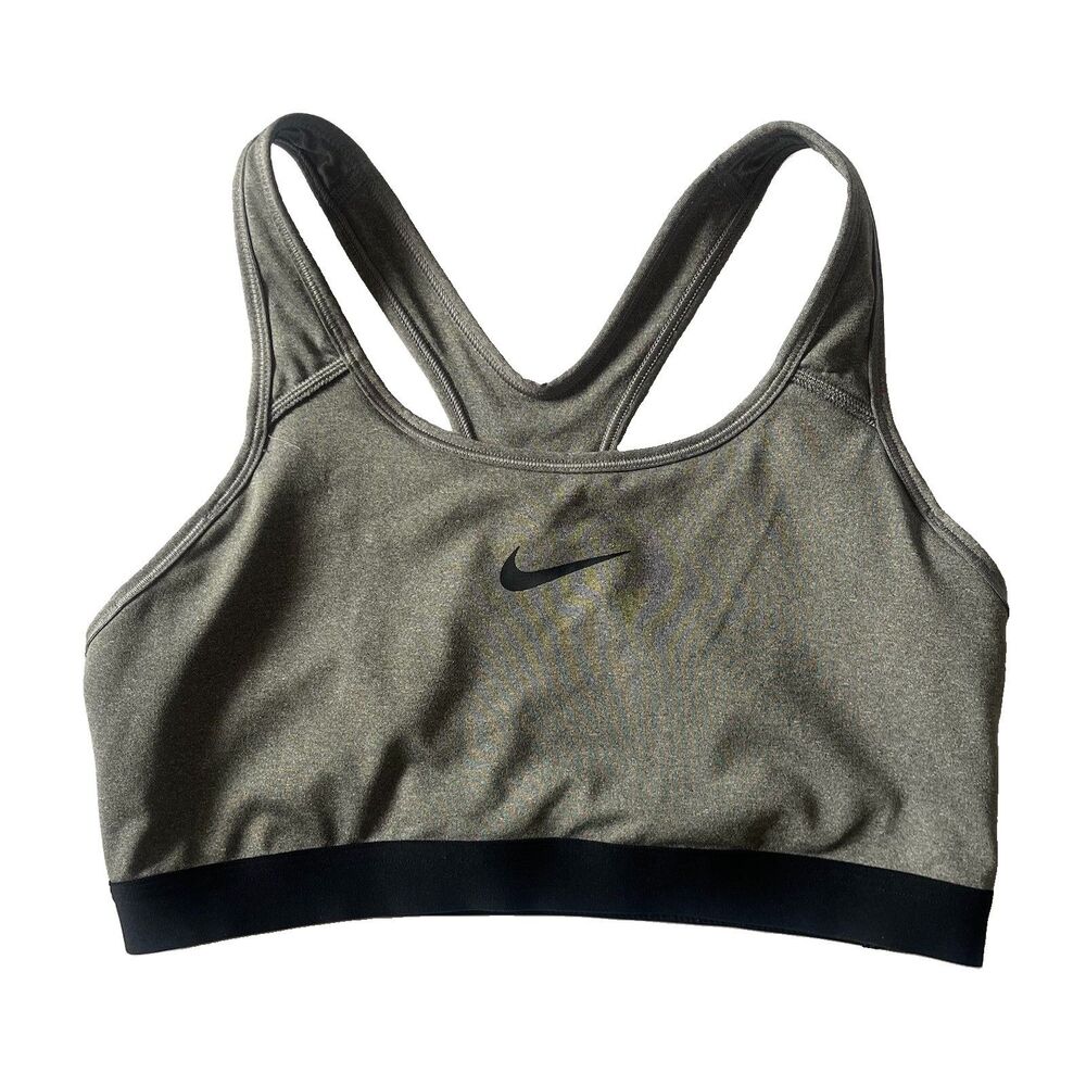 Nike Dri-FIT Sports Bra Gray Black Womens L Racerback Logo Wireless Pullover Gym